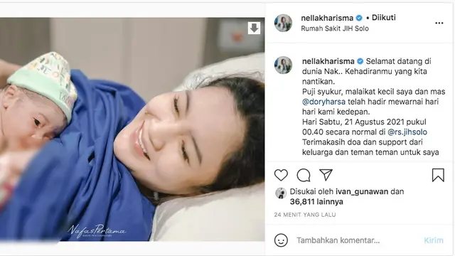 Selamat, Nella Kharisma Melahirkan Anak Pertamanya dengan Dory Harsa