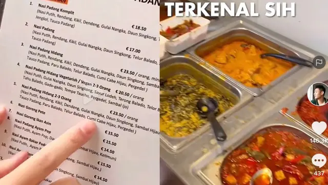 Daftar menu makanan di Waroeng Padang Lapekjo berlokasi di Den Haag, dikenal terenak di Eropa.