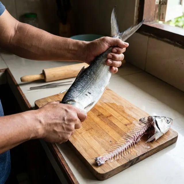 Teknik Mematahkan Ekor dan Menarik Tulang Utama Ikan Bandeng
