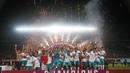 Para pemain Timnas  Indonesia U-16 merayakan juara Piala AFF U-16 2022 usai mengalahkan Vietnam pada Final Piala AFF U-16 2022, Stadion Maguwoharjo, Sleman, Jumat (12/8/2022).  Timnas Indonesia U-16 menundukkan Vietnam dengan skor tipis 1-0. (Foto:Dok PSSI)