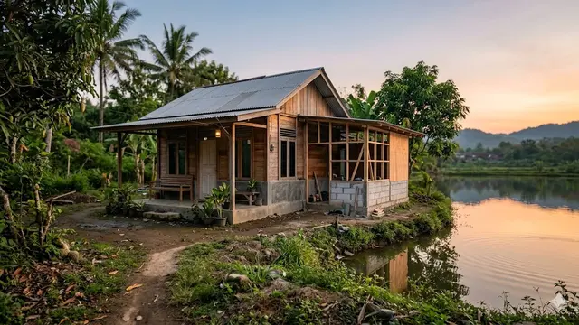 Inspirasi Rumah Hemat Biaya di Desa Pinggir Danau Kecil