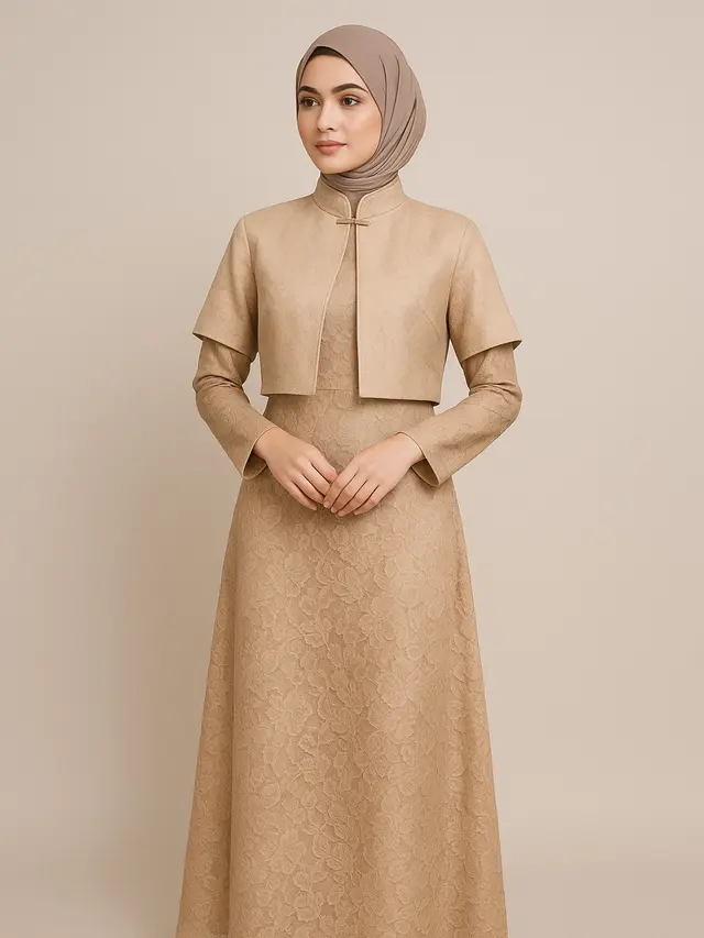 Model Long Dress Brokat Kombinasi Outer Pendek Kekinian 2025