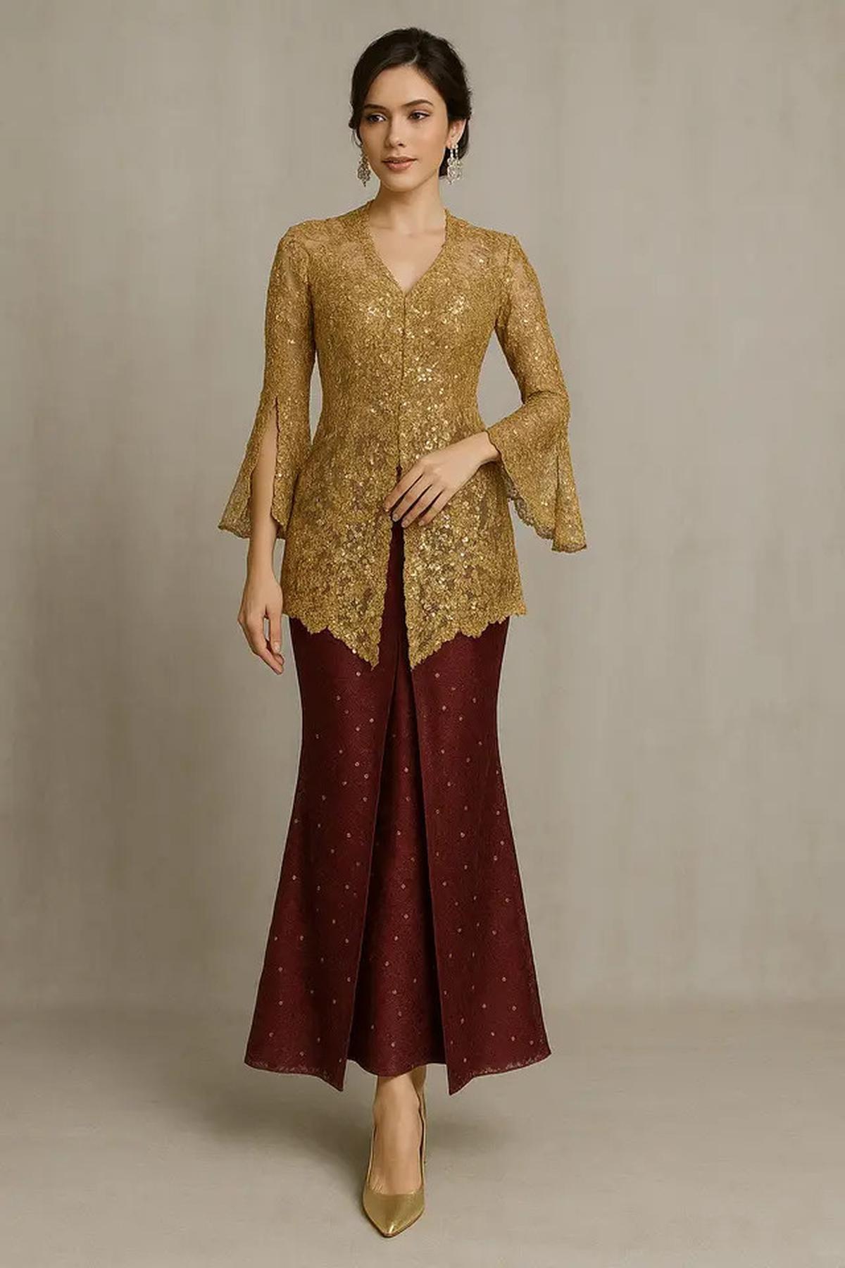 7 Model Kebaya Brokat Lengan Lonceng Belah yang Tren di 2025
