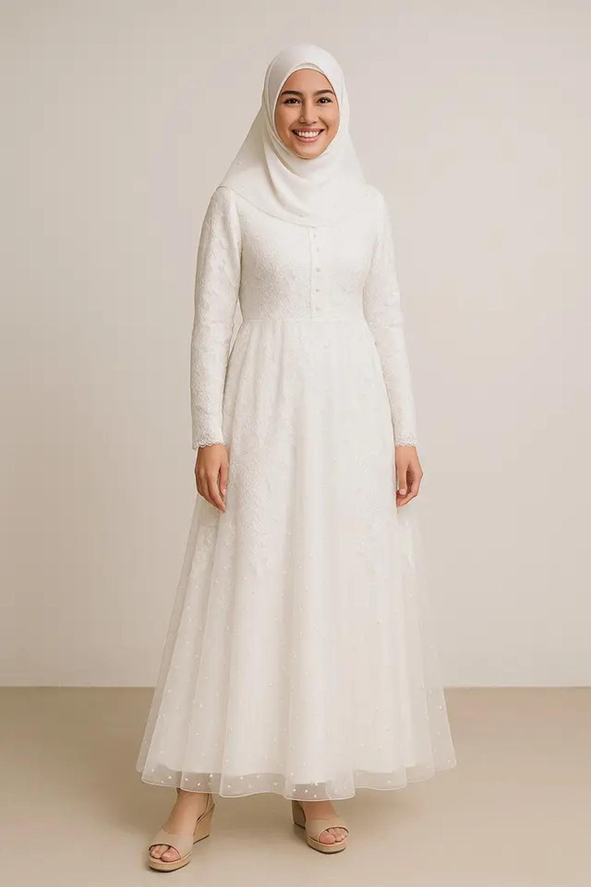 10 Inspirasi Gamis Syar'i Putih Mewah 2025, Ini Model yang Kekinian dan Stylish