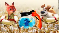 Tiga film animasi terlaris di dunia sepanjang 2016: Finding Dory, Zootopia, The Secret Life of Pets. (Pizar / Disney / Universal / CNN Money)