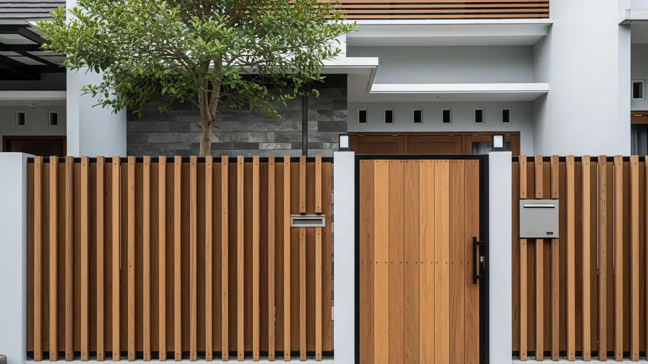Pagar Kayu Vertikal Simetris