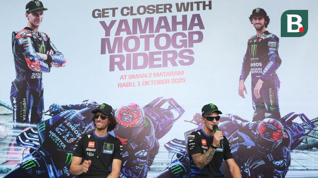 Foto: Antusiasme Siswa SMAN 2 Mataram Menyambut Kedatangan Fabio Quartararo dan Alex Rins Jelang MotoGP Mandalika