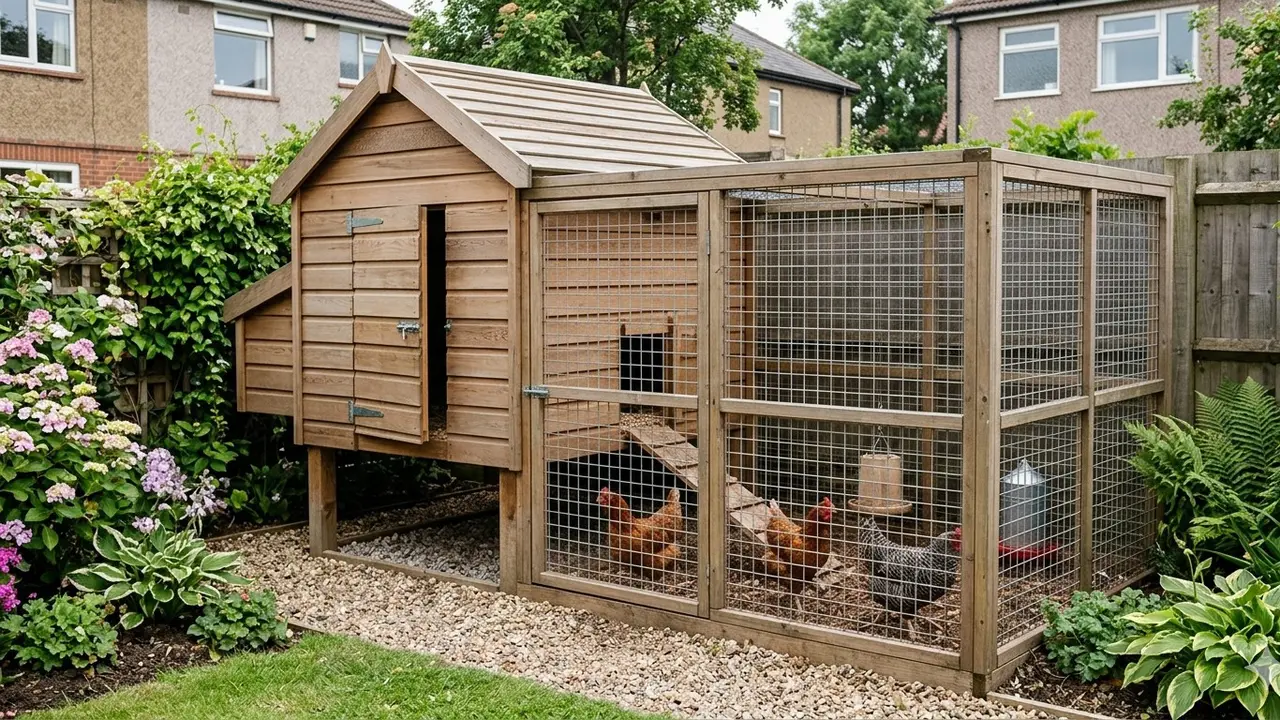 Desain Kandang Ayam dengan Area Umbaran Mini (Foto: Gemini AI)