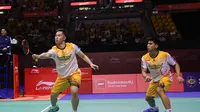 Ganda putra Indonesia Sabar Karyaman Gutama/Moh Reza Pahlevi Isfahani kalah dari pasangan Korea Selatan Kang Min Hyuk/Seo Seung Jae pada laga final Hong Kong Open 2024 di Hong Kong Coliseum, Minggu (15/9). (foto: PP PBSI)