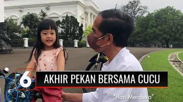 Mengisi libur akhir pekan, Presiden Jokowi habiskan waktunya bermain dengan cucu keduanya, Sedah Mirah Nasution. Dari bermain sepeda hingga menyimak Sedah Mirah Nasution menyanyikan ‘Hari Merdeka’.