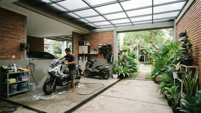 Area Cuci Motor Semi Outdoor