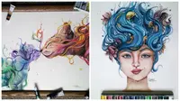Beberapa potret warna-warni dari goresan cat air dan pensil gambar. (Bored Panda)