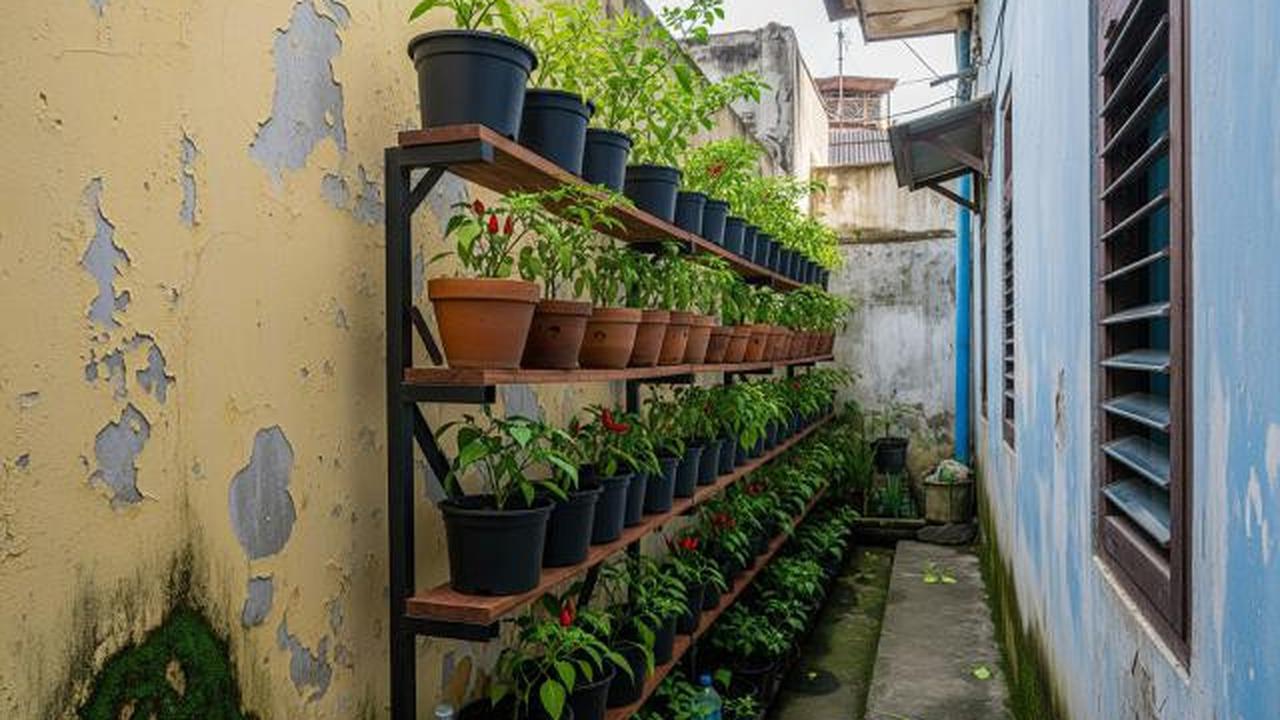 Kebun Cabai Vertikal dari Rak Bertingkat/Ide Kebun Cabai Mini di Rumah Tanpa Halaman (Sumber: gemini.com)
