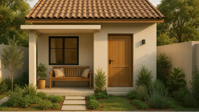 Inspirasi Desain Rumah Sederhana 6x8 Meter dengan Teras dan Taman Mini