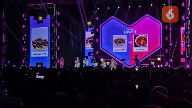 Member Red Velvet Bermain Games Tes Chemistry Bersama Indra Herlambang dan Cia Wardhana di Gelaran Lazada Fest 12.12 (Foto: Aditya Eka Prawira/Liputan6.com)