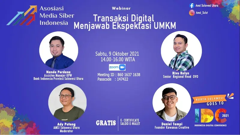 Webinar yang diselenggarakan Asosiasi Media Siber Indonesia (AMSI) Sulut pada, Sabtu (9/10/2021).