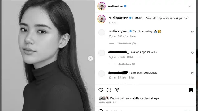 Audi Marissa coba Filter AI yang mengubah jadi seperti orang Korea (Foto: Instagram audimarissa)