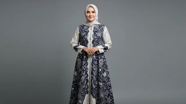 Gamis Batik Brokat Motif Klasik dengan Sentuhan Modern