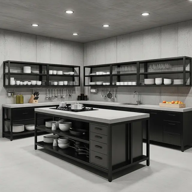 Desain Dapur Industrial dengan Semen Ekspos