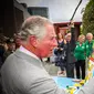 Pangeran Charles memberi sentuhan akhir pada lukisan anak-anak di Brisbane, Australia, Rabu (4/4). Kegiatan itu dilakukan dalam kunjungannya ke Rumah Sakit Anak Lady Cilento. (Patrick HAMILTON/POOL/AFP)