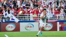 Pemain timnas Indonesia U-23, Pratama Arhan Alif merayakan gol kemenangan saat laga melawan Korea Selatan U-23 di babak perempat final Piala Asia U-23 2024 di Stadion Abdullah bin Khalifa, Jumat (26/4/2024) dini hari WIB. (Dok PSSI)