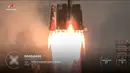 Peluncuran itu disiarkan secara langsung oleh badan antariksa Rusia, Roscosmos. (Roscosmos State Space Corporation via AP)