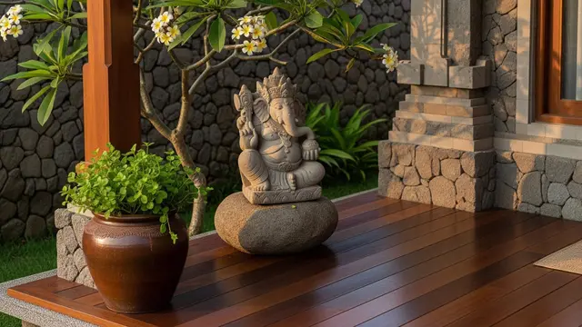 Model Teras Depan Rumah dengan Pohon Kamboja Bikin Nuansa Bali