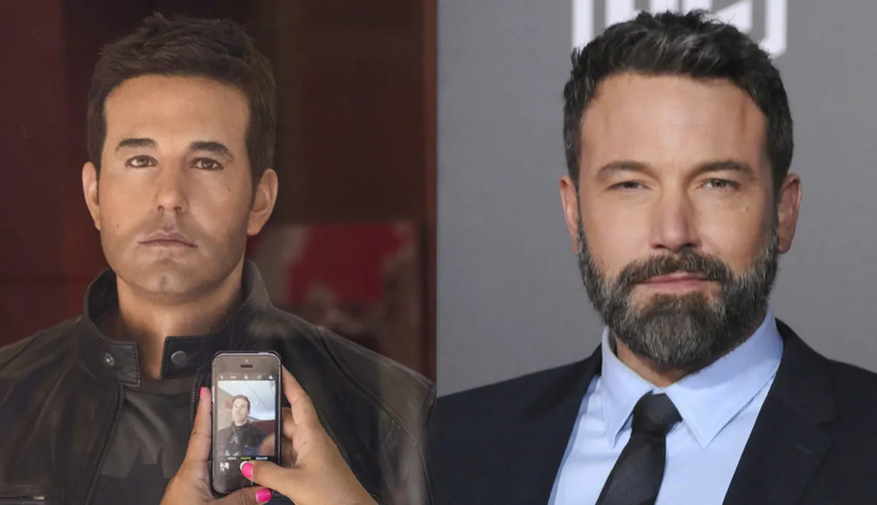 Wajah Ben Affleck mungkin memang terlihat sedih. Namun bukankah wajah patung lilinnya malah jadi menyeramkan? (Getty Images/Cosmopolitan)
