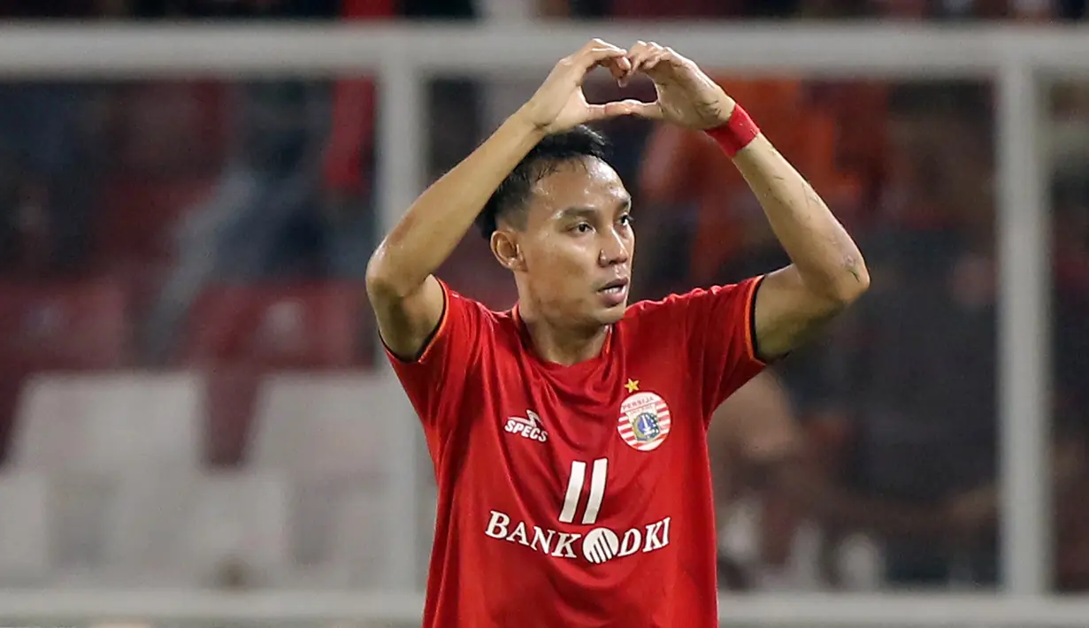 Gelandang Persija Jakarta, Novri Setiawan merayakan gol yang dicetak ke gawang Shan United pada laga Piala AFC 2019 di SUGBK, Jakarta, Rabu (15/5). (Bola.com/M Iqbal Ichsan)