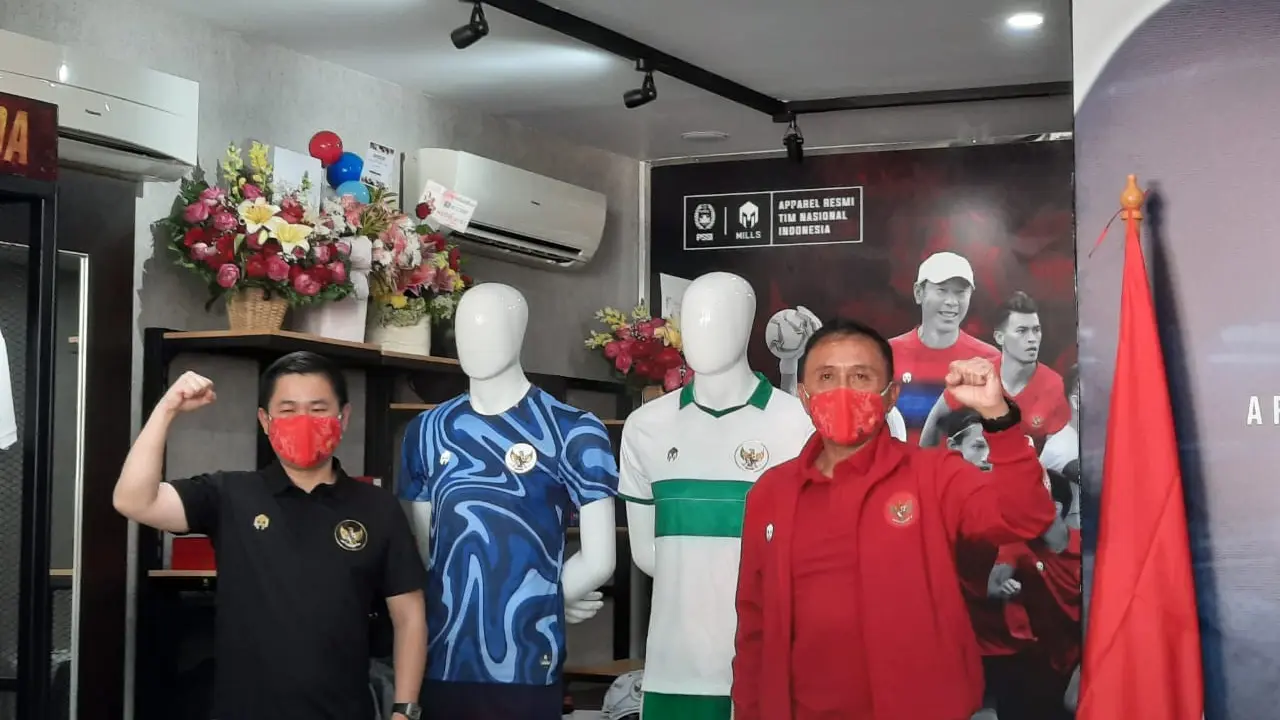 Launching jersey tandang Timnas Indonesia buatan Mills yang dihadiri PSSI, Senin (27/7/2020) di Jakarta.