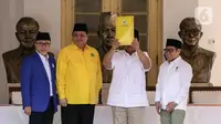 Prabowo menjelaskan, sejarah diukur oleh masing-masing partai berbeda satu dan yang lainnya. Mulai dari Golkar yang terus mengawal pemerintahan hingga PAN yang menjadi simbol partai perubahan era dari Orde Baru menjadi Reformasi. (Liputan6.com/Faizal Fanani)