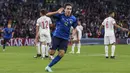 Timnas Italia pun akhirnya memenangkan adu penalti dengan skor 4-2. Hasil ini membuat anak asuh Roberto Mancini menembus final dan selangkah lagi menjadi juara Euro 2020. (Foto:AP/Carl Recine)