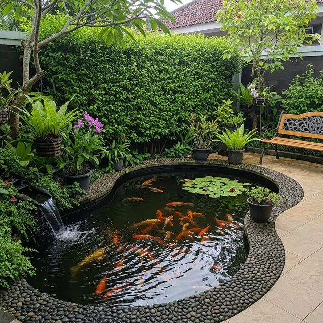 6 Desain Kolam Ikan Ramah Anak dengan Sudut Membulat dan Pagar Alami