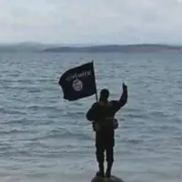 Illustration of a man glorifying ISIS flag