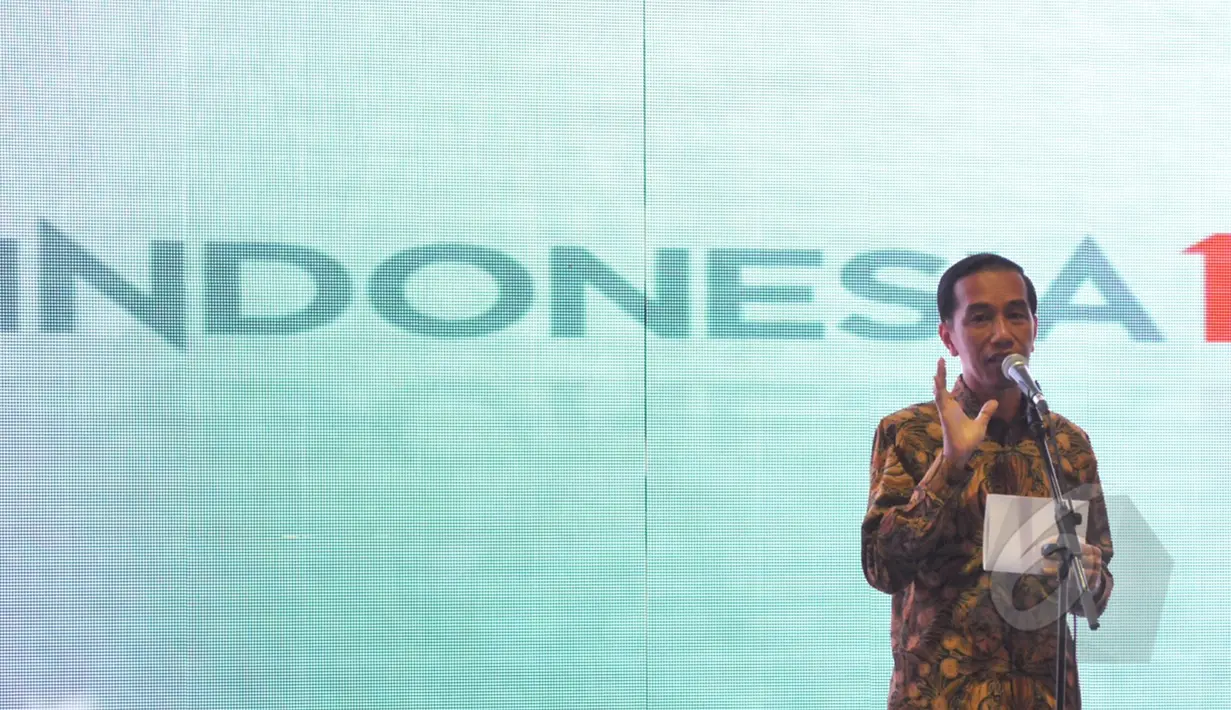 Presiden Joko Widodo memberikan sambutan dalam acara peletakan batu pertama Gedung Indonesia 1 di Jalan M.H. Thamrin, Jakarta, Sabtu (23/05/2015). Indonesia 1 merupakan gedung berskala internasional milik PT CSMI. (Liputan6.com/Andrian M Tunay)