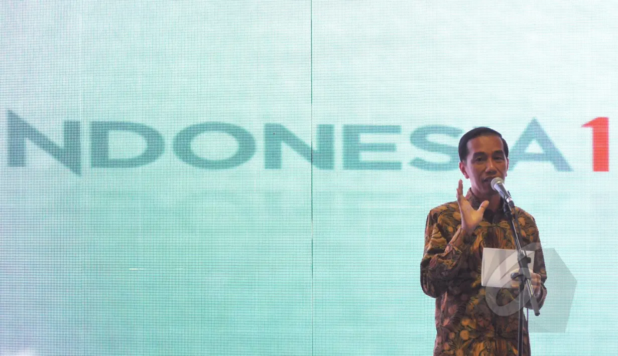 Presiden Joko Widodo memberikan sambutan dalam acara peletakan batu pertama Gedung Indonesia 1 di Jalan M.H. Thamrin, Jakarta, Sabtu (23/05/2015). Indonesia 1 merupakan gedung berskala internasional milik PT CSMI. (Liputan6.com/Andrian M Tunay)