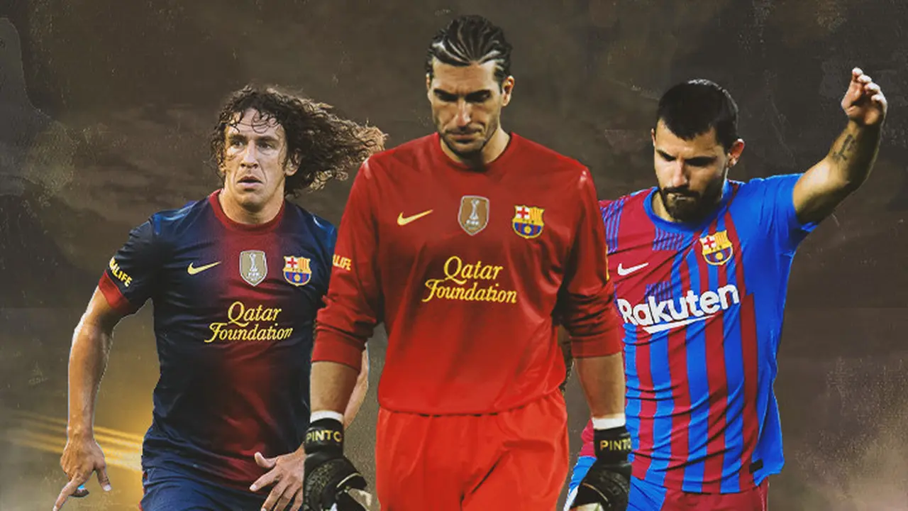 Ilustrasi - Carles Puyol, Sergio Aguero, Jose Manuel Pinto