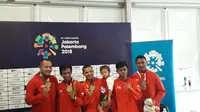 Timnas Sepak Takraw putra Indonesia sukses raih emas di nomor kuadran Asian Games 2018 (Liputan6.com/Luthfie Febrianto)