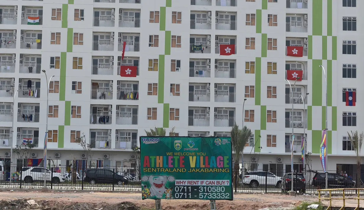 Gedung wisma atlet Asian Games 2018 berada di Jakabaring Sport City Palembang, Senin (27/8). Berbagai fasilitas disediakan dalam bangunan yang memang memiliki fungsi utama sebagai tempat istirahat ini.  (ANTARA FOTO/INASGOC/Septianda Perdana)