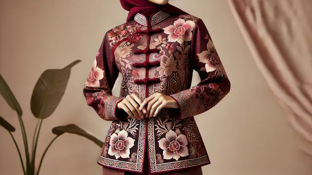 Batik Merah Marun Chinese Style Hijab (Foto: Rizka Nur Laily via ChatGPT)