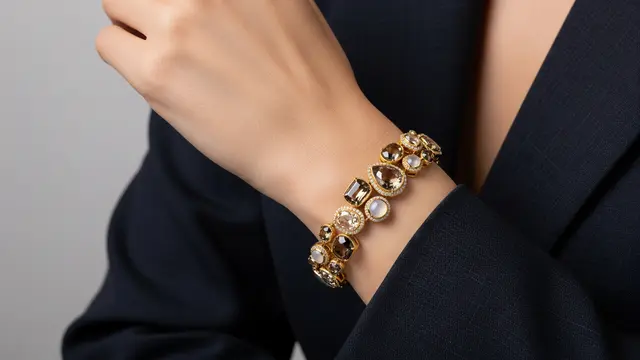 Gelang Emas Kombinasi Multi Batu Permata Warna Netral