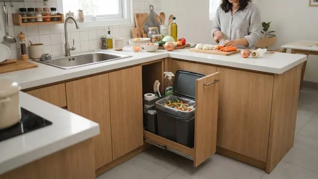 Desain Dapur Kecil dengan Kabinet Tarik di Celah Sempit