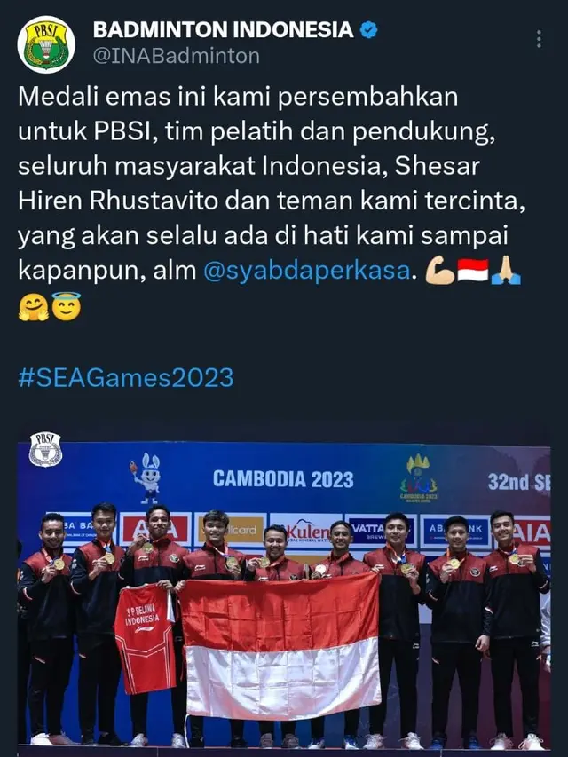 5 Momen Haru Emas untuk Syabda, Tim Bulutangkis Putra Indonesia Bawa Jersey Syabda Naik Podium