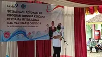 Kepala BKKBN, Hasto Wardoyo, saat menghadiri Sosialisasi Advokasi KIE Program Bangga Kencana Bersama Mitra Kerja sekaligus Vaksinasi COVID di Balai Desa Bulakelor, Kecamatan Ketanggungan, Kabupaten Brebes, Jawa Tengah, Jumat, 25 Februari 2022.