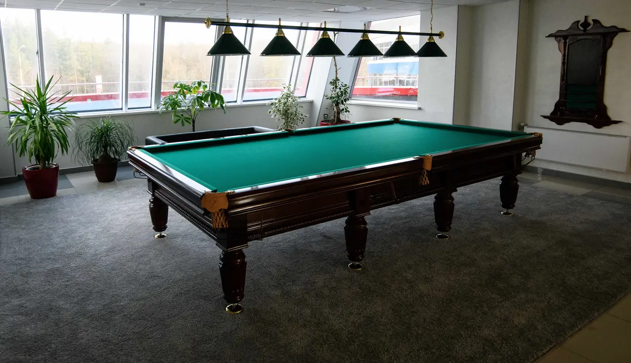 Ruang bermain billiard Pusat Olahraga Olimpiade yang dipilih untuk menjadi markas tim nasional sepak bola Panama pada Piala Dunia 2018 di Saransk, Rusia, Kamis (3/5). (Mladen ANTONOV / AFP)