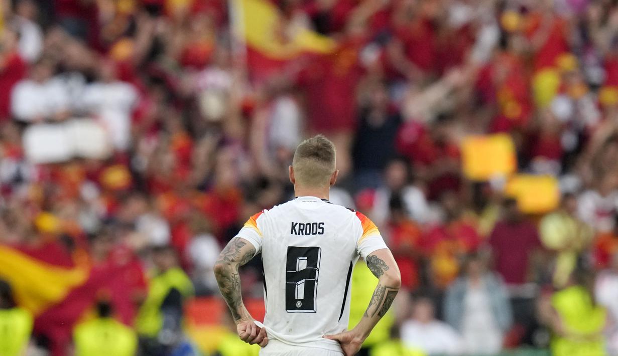 Langkah tuan rumah Jerman di Euro 2024 terhenti di babak perempat final setelah ditumbangkan Tim Matador dengan skor 2-1. (AP Photo/Ariel Schalit)