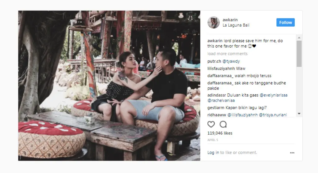 Jejak kemesraan hubungan Oka Mahendra putra dan Awkarin yang tertinggal di instagram. (Foto: instagram.com/awkarin)