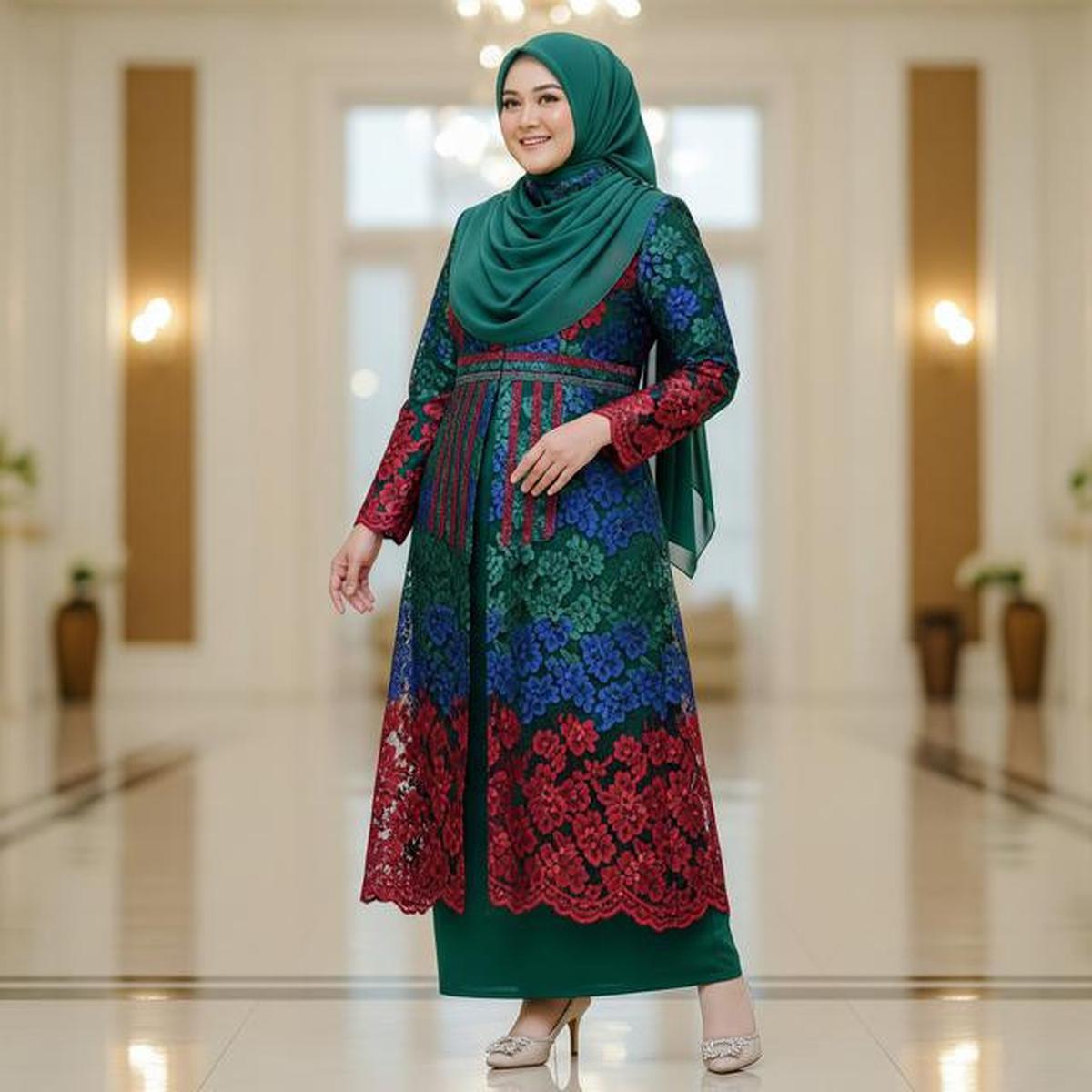 Gamis blazer brokat untuk wanita berhijab dengan tubuh gemuk