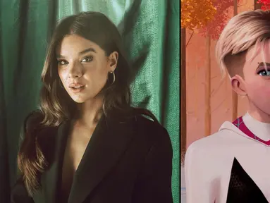 Hailee Steinfeld (kiri) dan karakter Gwen Stacy yang merupakan Spider Woman dari komik Marvel. Selain menjadi Aktris, Hailee juga merupakan seorang penyanyi. (Instagram/@haileesteinfeld/@spiderversemovie)