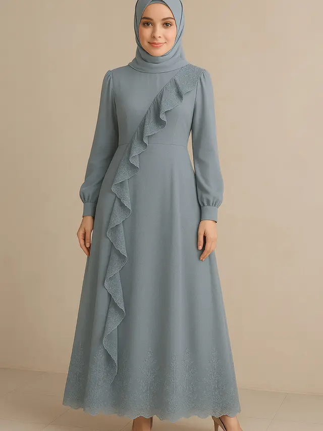 Model Gamis Ceruti Flow Ruffle Pastel